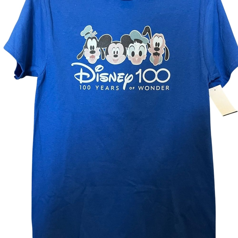 Disney Men's Small  100 Years of Wonder"  T-Shirt Blue: Goofy Mickey Donald NEW‎